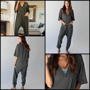 Natural Life Charlie Charcoal Relaxed Cozy Loungewear Cottagecore Jumpsuit L
